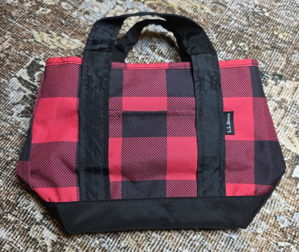 L.L.Bean Red Black Buffalo Plaid Mini Tote Bag Purse Handbag Small Classic